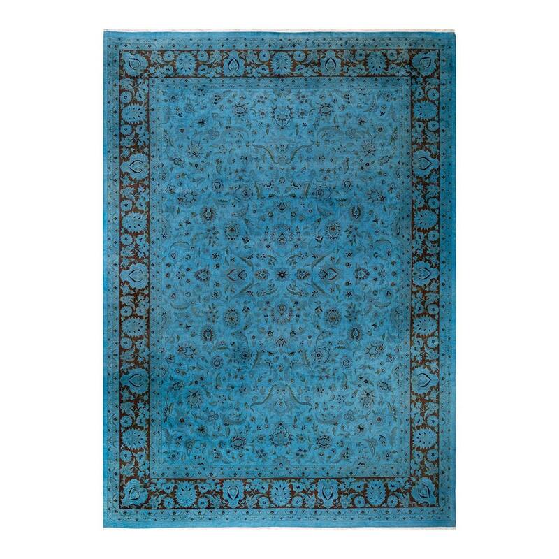 Overton Hand Knotted Wool Vintage Inspired Modern Contemporary Overdyed Blue Area Rug - 10' 3" x 14' 3"