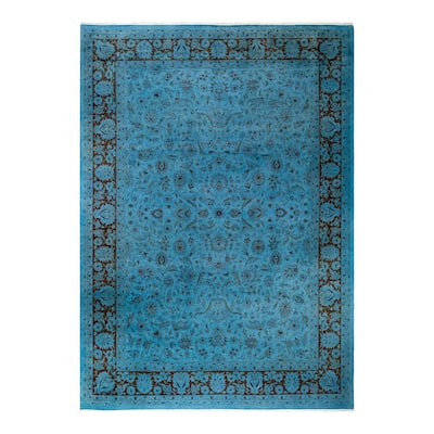 Overton Hand Knotted Wool Vintage Inspired Modern Contemporary Overdyed Blue Area Rug - 10' 3" x 14' 3"