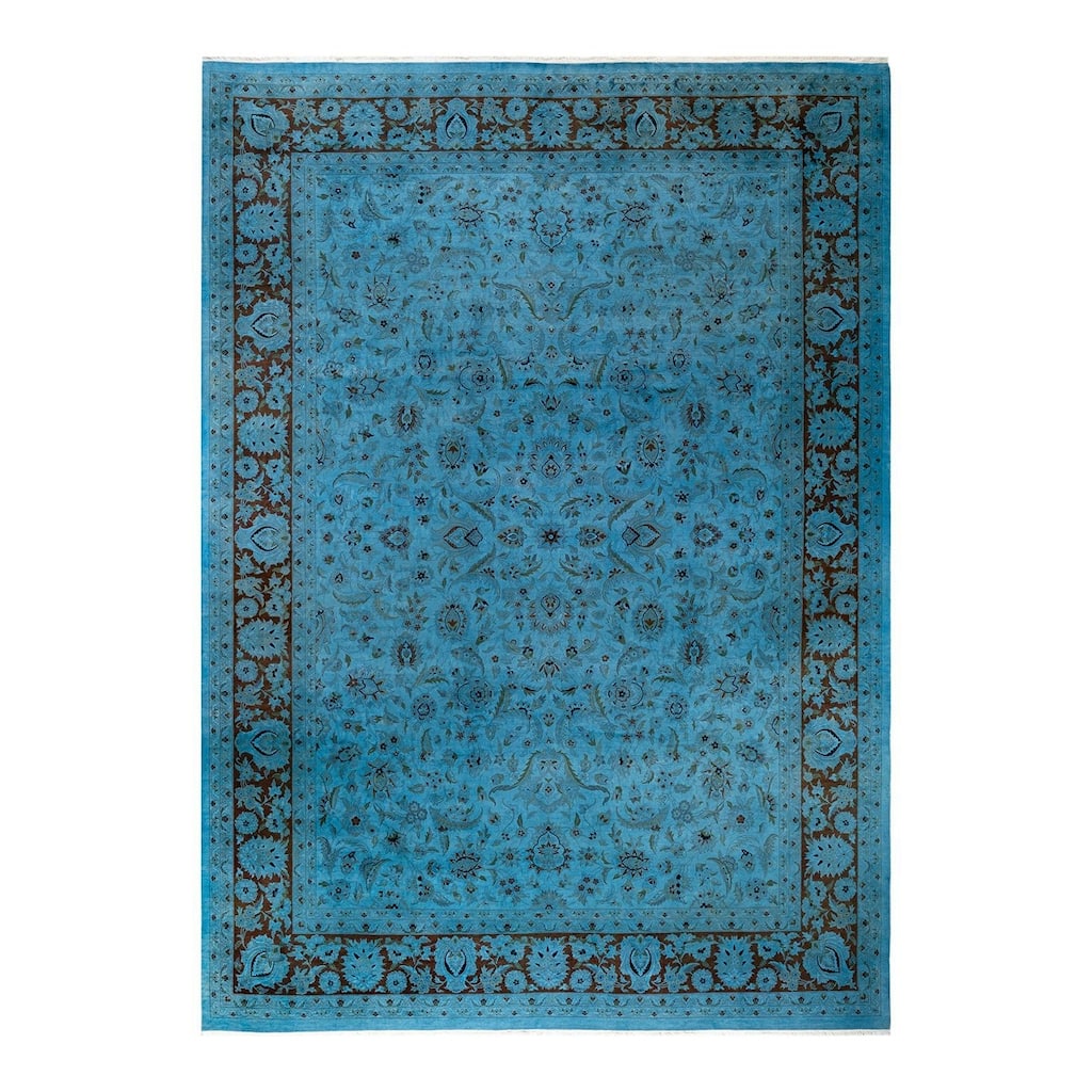 Overton Hand Knotted Wool Vintage Inspired Modern Contemporary Overdyed Blue Area Rug - 10' 3" x 14' 3"