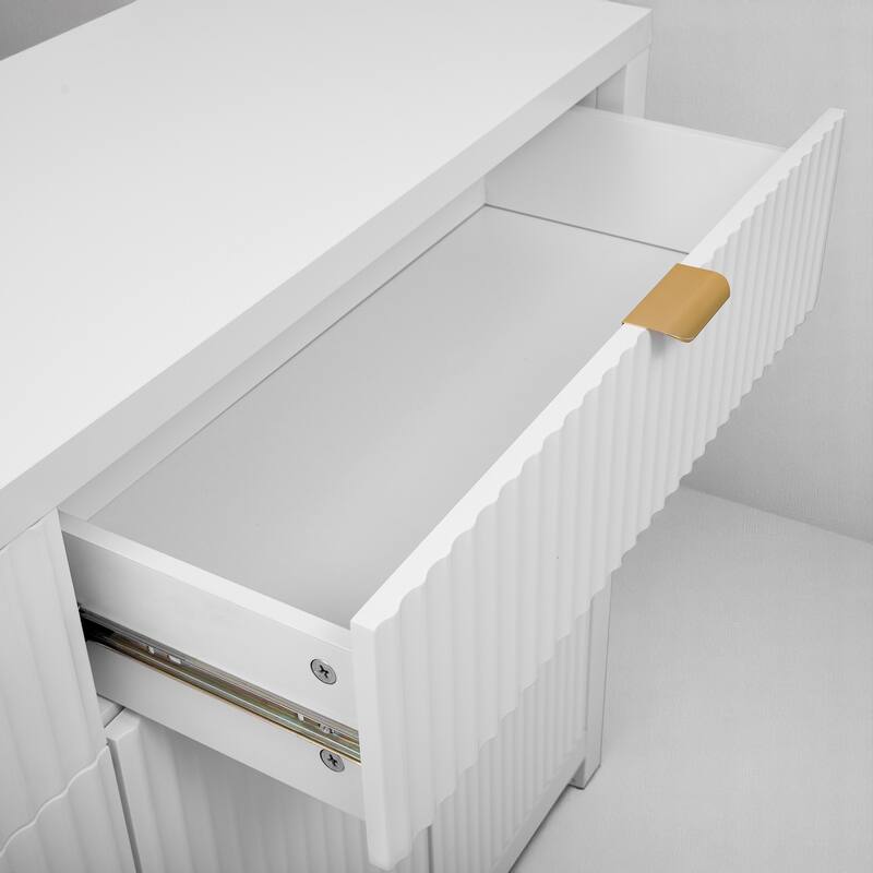 Wave-Grain Sideboard Buffet Cabinet with Drawers and Adjustable Shelves, 55in Console Table with Aluminum Handles
