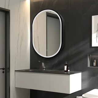 21 in. W x 31 in. H Oval Surface Mount Black Bathroom Medicine Cabinet ...