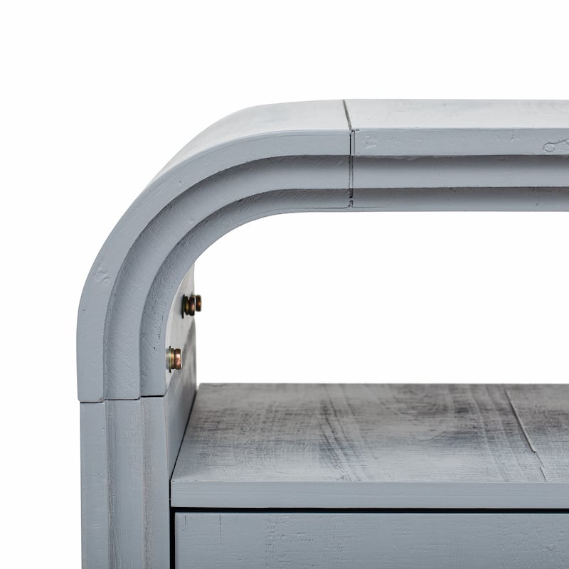 Curved Sideboard with 4 Doors, Wood Accent Entryway Console Table, Freestanding Buffet Cabinet with Open Shelves