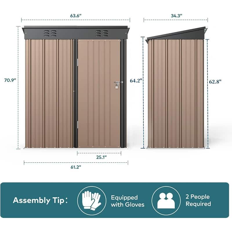 5' x 3' / 6' x 4' Outdoor Storage Shed with Double Lockable Doors, Waterproof Shed, Outdoor Storage Clearance for Backyard Patio
