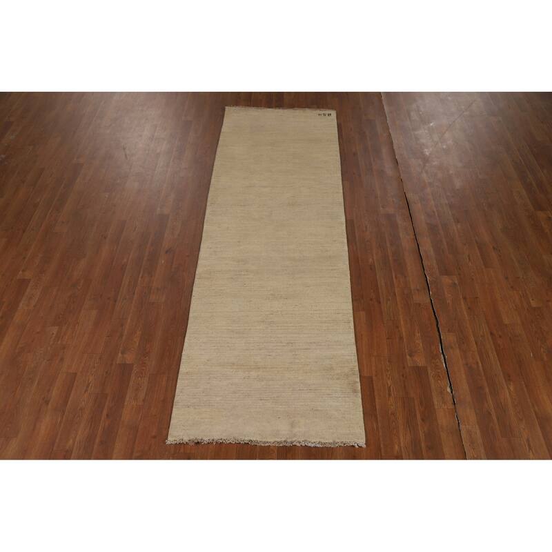 Beige Modern Gabbeh Oriental Runner Rug Handmade Wool Carpet - 2'9"x 8'1"