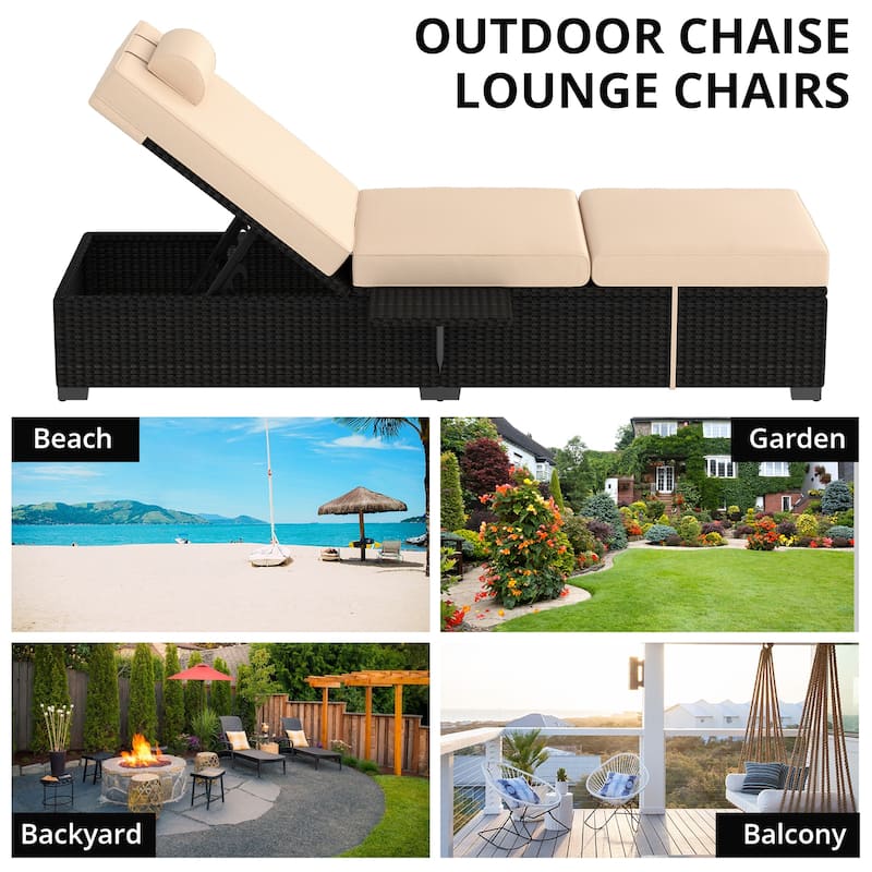 Patio Lounge Chairs,Outdoor PE Wicker Chaise Lounge Set of 2