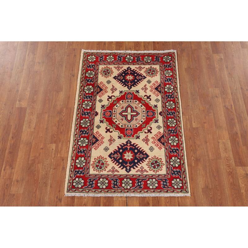 Traditional Beige Kazak Foyer Rug Hand-Knotted Wool Carpet - 2'8" x 3'11"