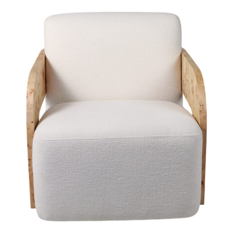 Accent Chair Wood Non-Woven Fabric Rubber Wood Modern Style for Home Office Bedroom Living Room - 33" Ivory & Beige