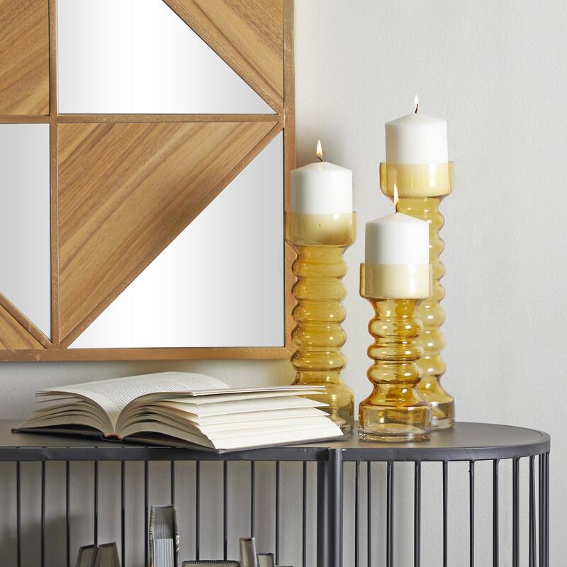 Glass Bubble Pillar Decorative Candle Holder - Set of 3 Yellow, Green, Clear - Roche River Decor