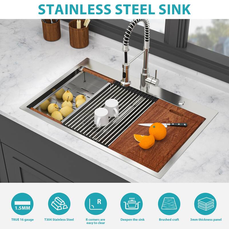 Drop in Double Bowl (50/50) Kitchen Sink 16 Gauge with Two 10" Deep Basin