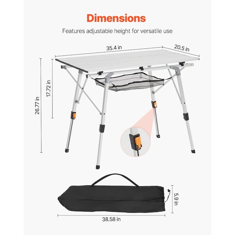 Silver Aluminum Alloy Foldable Picnic Table with Height Adjustable and Lightweight Stable for Indoor or Outdoor Use