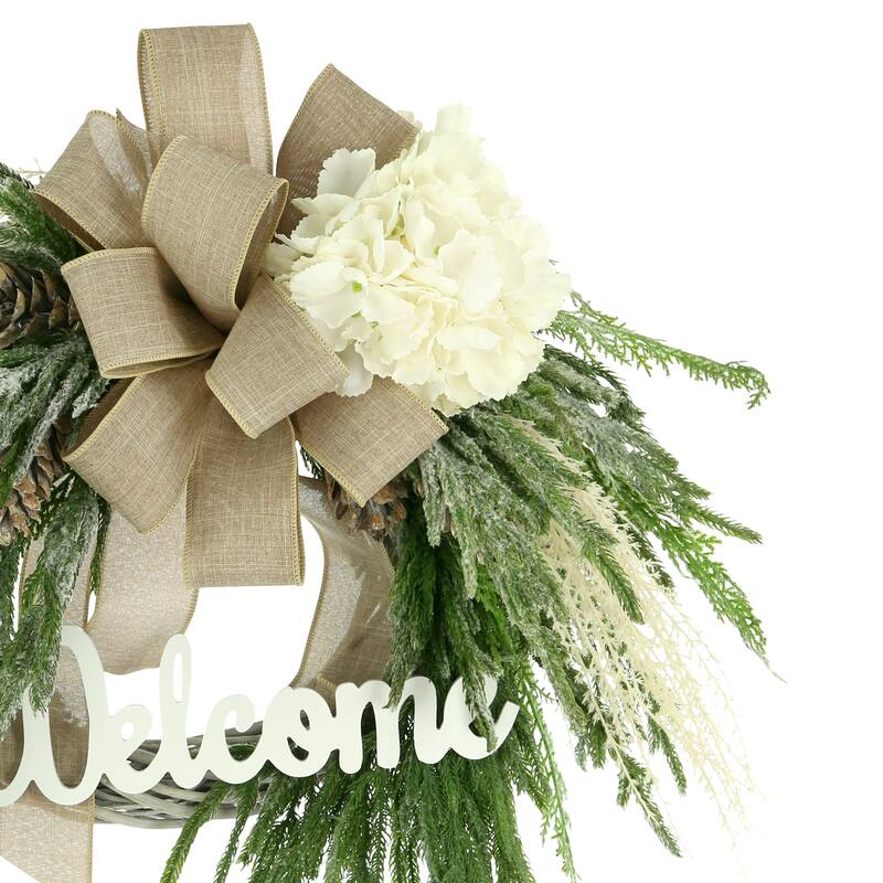 30" Evergreen "Welcome" Christmas Holiday Wreath