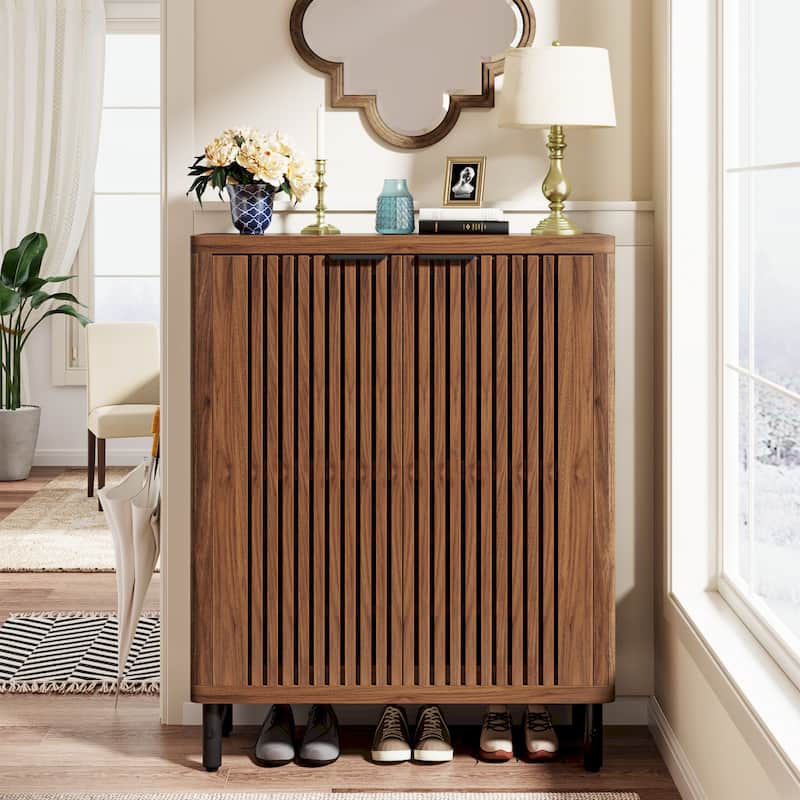 6-Tier Shoe Storage Cabinet with Louvered Doors for Living Room