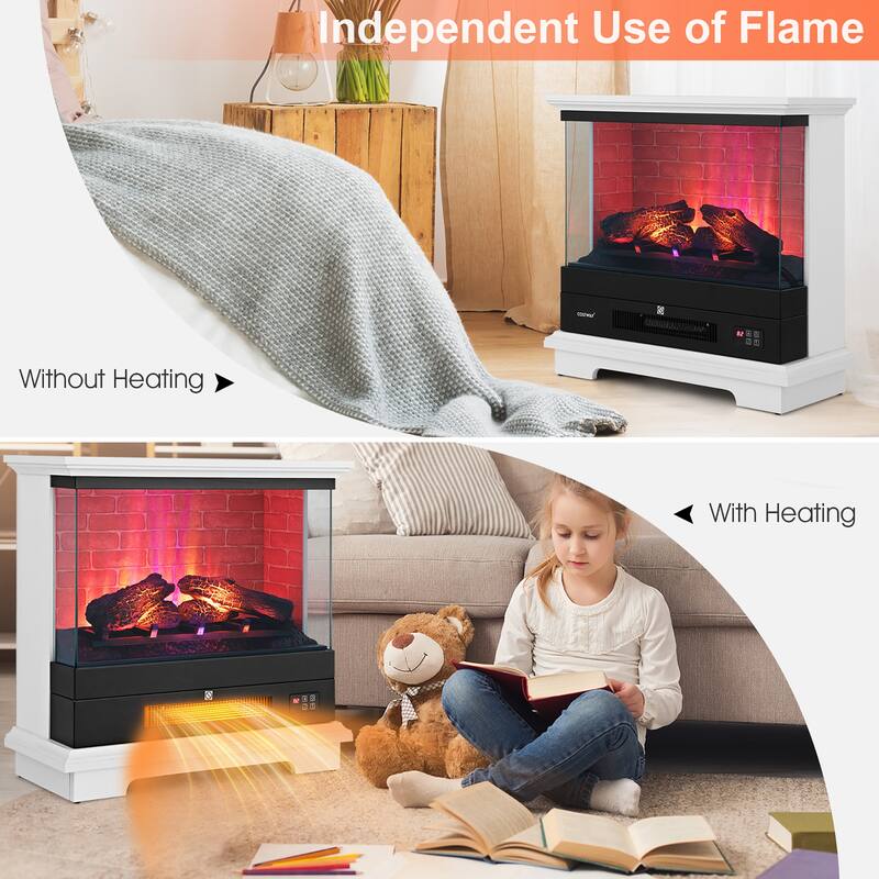 Costway 27'' Freestanding Electric Fireplace Heater w/ 3-Level Flame - See Details