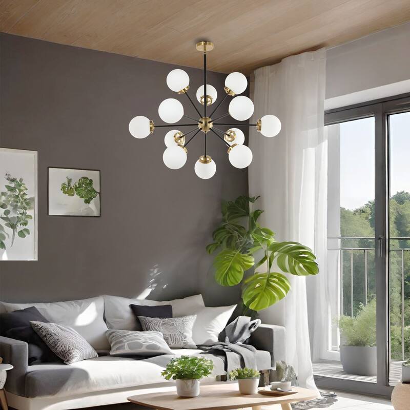 GetLedel 12-Light Modern Sputnik Sphere Chandelier with Glass Globe Shades