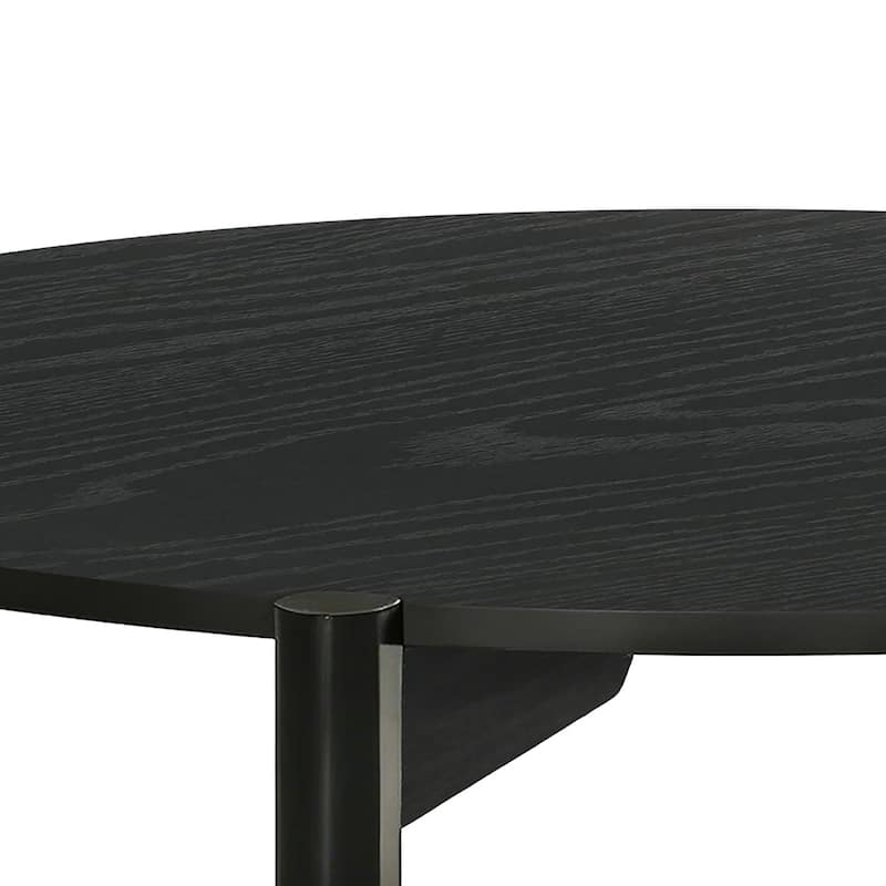 Furniture of America Rovion Round Wood Coffee Table with Open Bottom Shelf