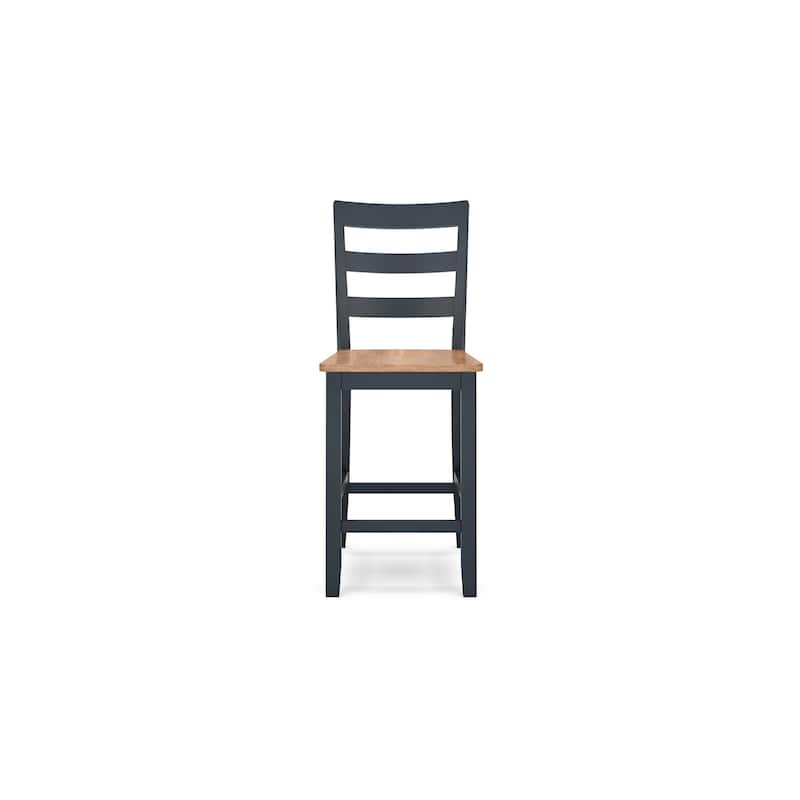 Gasy Counter Height Chair Set of 2, Dark Blue Solid Wood, Brown Seat