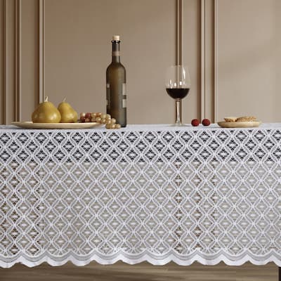HLC.me Alona Lace Fabric Tablecloth for Rectangle & Round Tables, Wrinkle Resistant, Patterned Scalloped