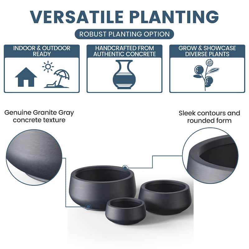 Tall Concrete Round Plant Pots / Large Indoor and Outdoor flower Planters