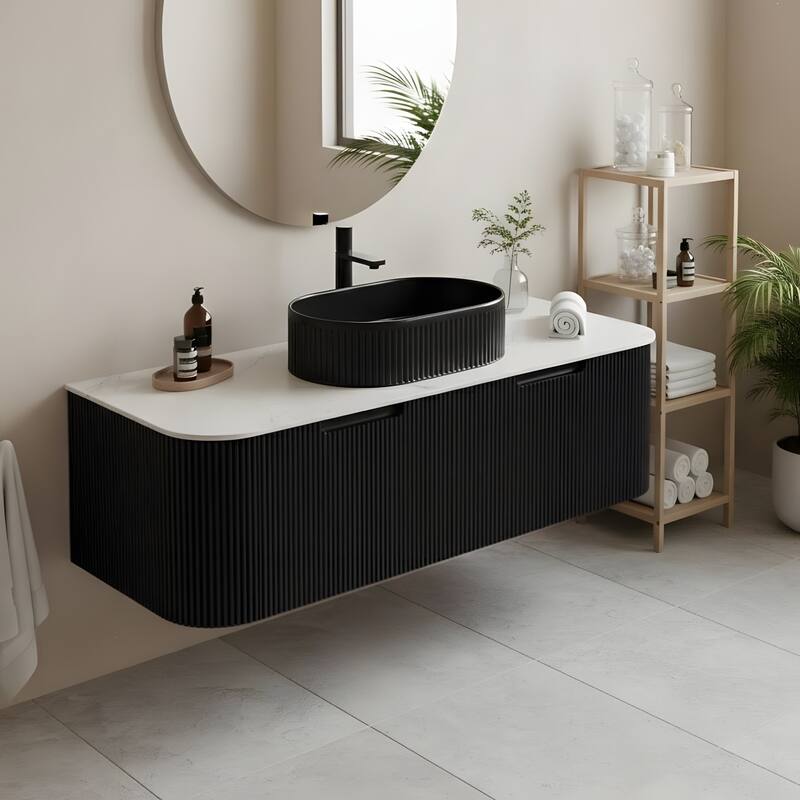Wall Mounted Bathroom Vanity with Black Oval Ceramic Basin