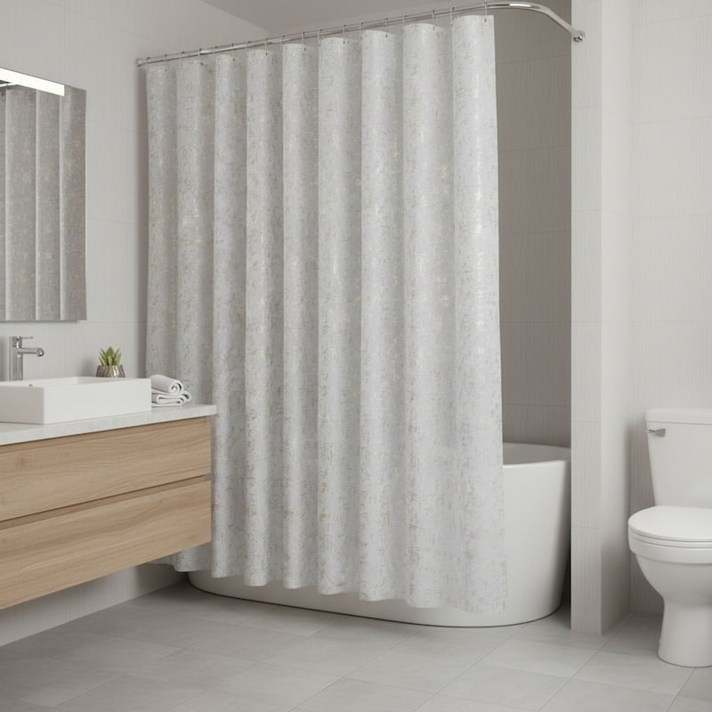 HomeRoots 72" White And Gold Abstract Shower Curtain - 70.00 in. x 72.00 in.  x 0.10 in.