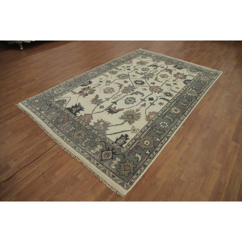 All-Over Floral Wool Oushak Indian Area Rug Hand knotted Geometric Carpet - 8' 10'' X 5' 11''