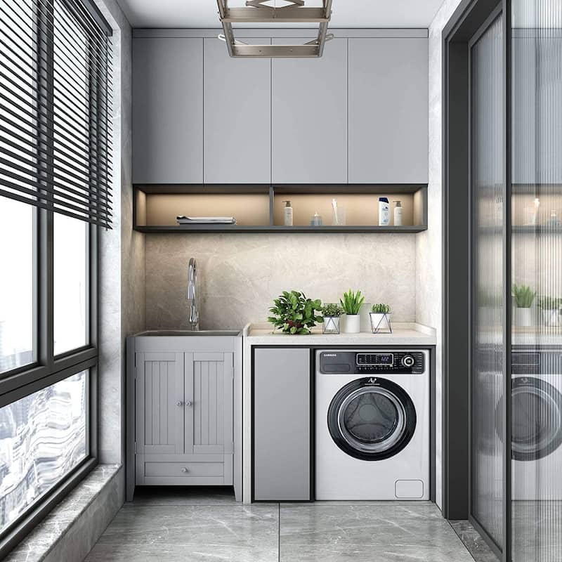 24 inch Laundry Cabinet Utility Sink Vanity, Stainless Steel Sink, Faucet and Cabinet Combo