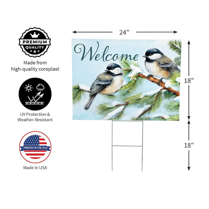 Holiday Chickadees Yard Sign with H-Stake, 24" x 18" - Multicolor