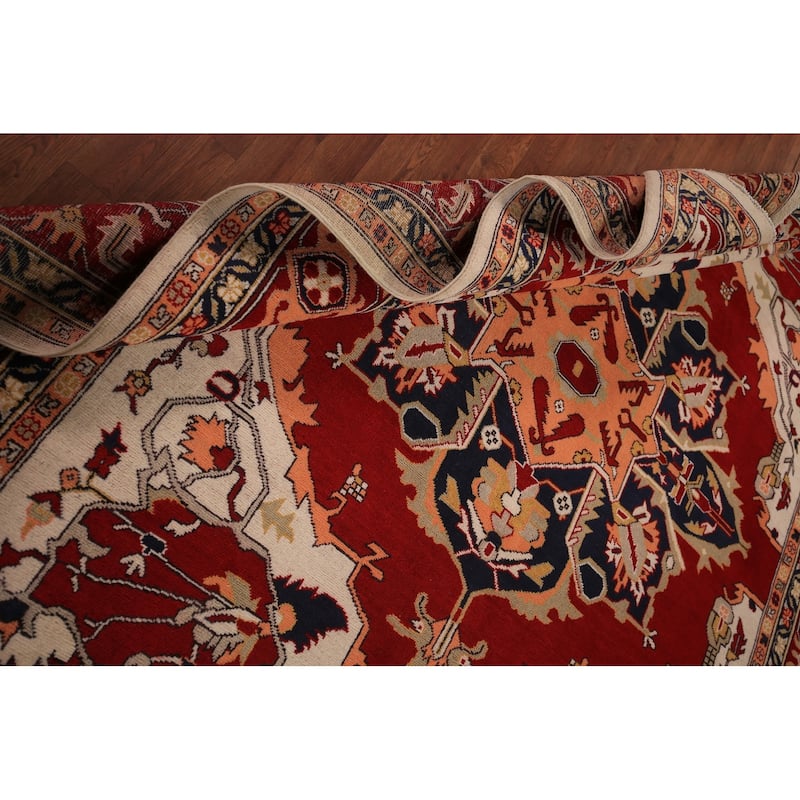 Geometric Red Heriz Oriental Area Rug Hand-Knotted Wool Carpet - 8'0" x 9'8"