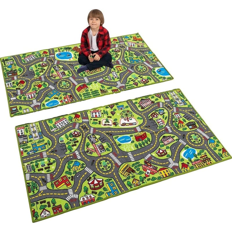 2 Pack Playmat City Life Carpet Playmat for Kids,55.1" x 31.5" - 2' x 3' Oval