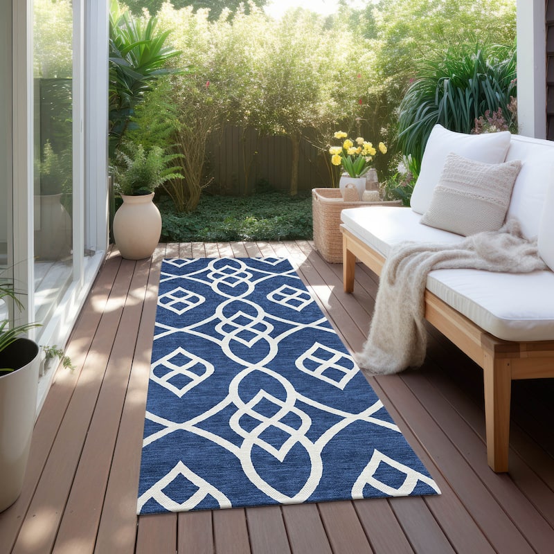 Machine Washable Indoor/ Outdoor Chantille Trellis Modern Rug - Navy - 2'3" x 7'6"