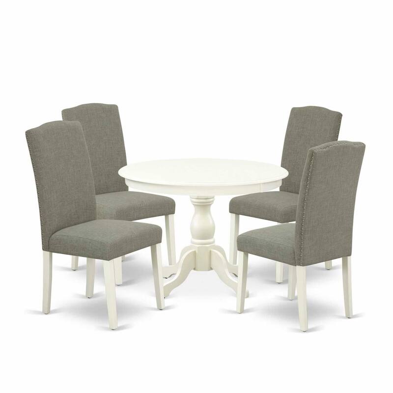 5-Piece Linen White Finish Solid Wood Top Dining table with 4 Chairs with
