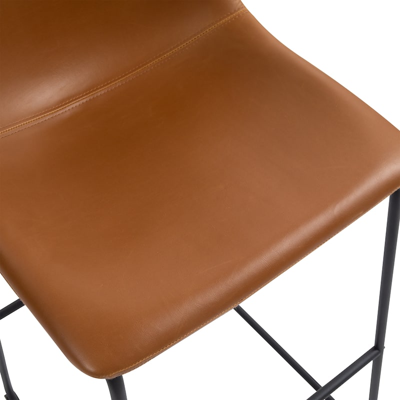 Set of 2 Adan Iron Frame Vintage Cappuccino Faux Leather Bar Stool