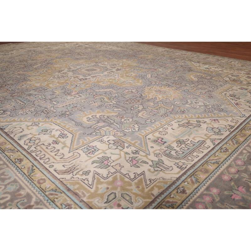 Gray Tabriz Persian Vintage Rug Hand-Knotted Medallion Wool Carpet - 9'8"x 12'9"