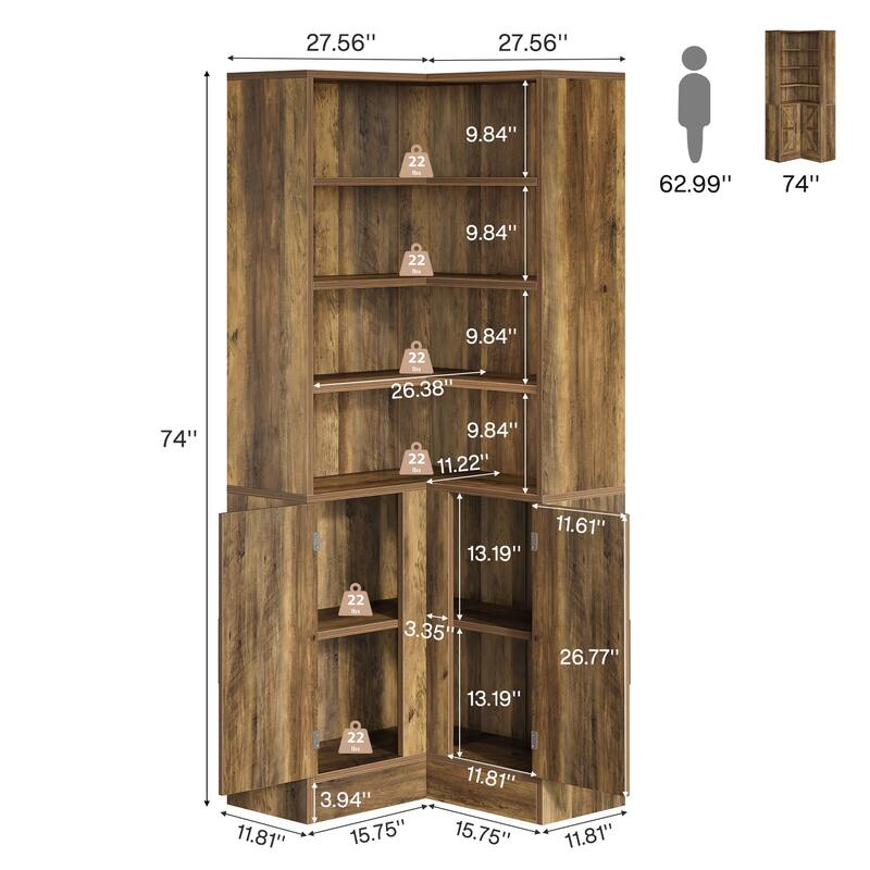 Industrial L-Shaped Corner Bookcase Bookshelf with Barn Doors