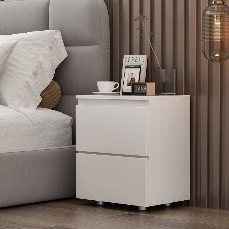 Nightstand Bedside Table Wood 2-Drawer End Table White/Brown