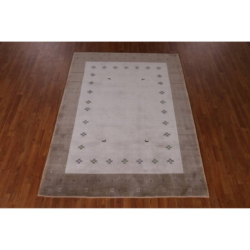 Hand Knotted Oriental 100% Wool Carpet Tribal Animal Pictorial Greys & Charcoal Gabbeh Area Rug - 7' 5'' X 5' 5''