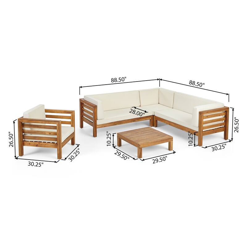 Oana Outdoor 6-seat Acacia Sectional Sofa / Club Chair Set by Christopher Knight Home