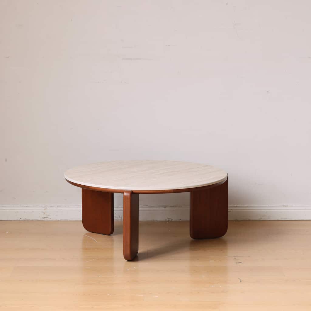GDFStudio Aurelian Solid Wood Sintered Stone Round Coffee Table with Sculptural Base