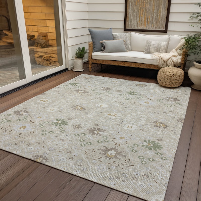 Machine Washable Indoor/ Outdoor Global Traditional Chantille Rug - Beige - 3' x 5'