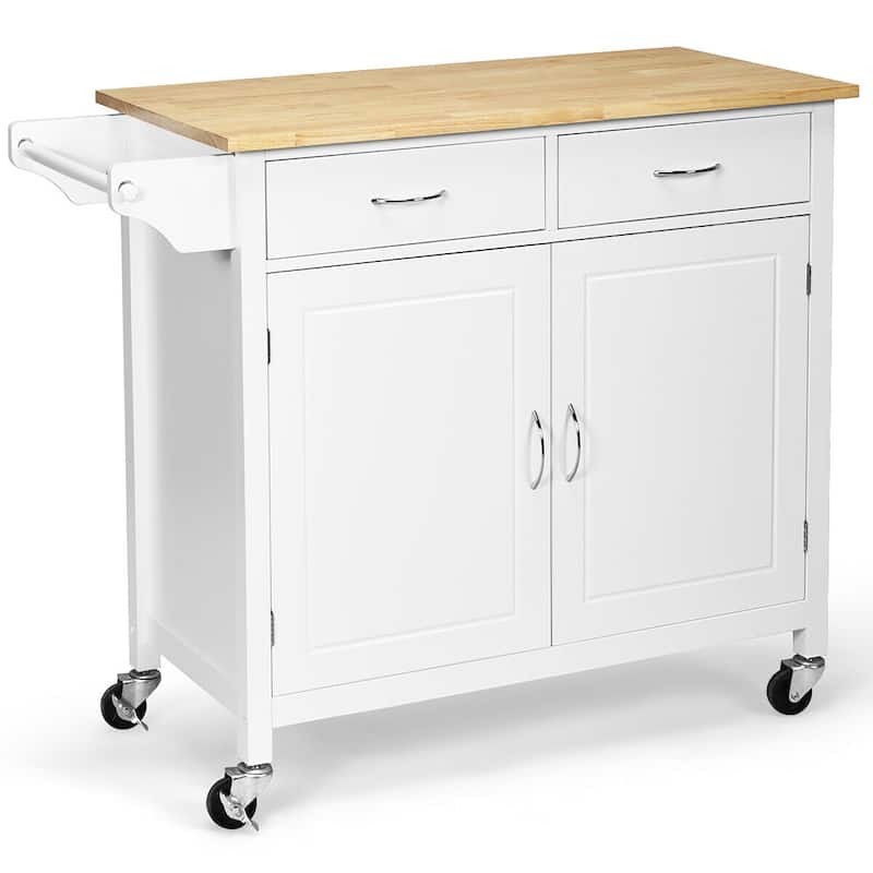 Costway Rolling Kitchen Cart Island Wood Top Storage Trolley Cabinet