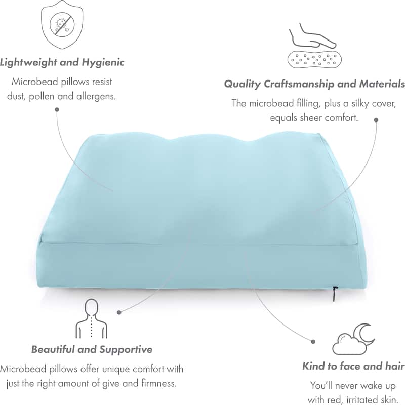 Premium Microbead Pillow, Anti-Aging, Silk like Cover, Sweet Baby Blue