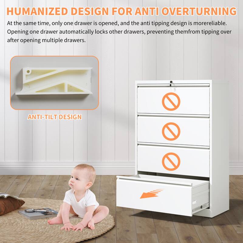 Lateral File Cabinet 4 Drawer, Filing Cabinet with Lock, Lockable File Cabinet for Home Office, Locking Metal File Cabinet