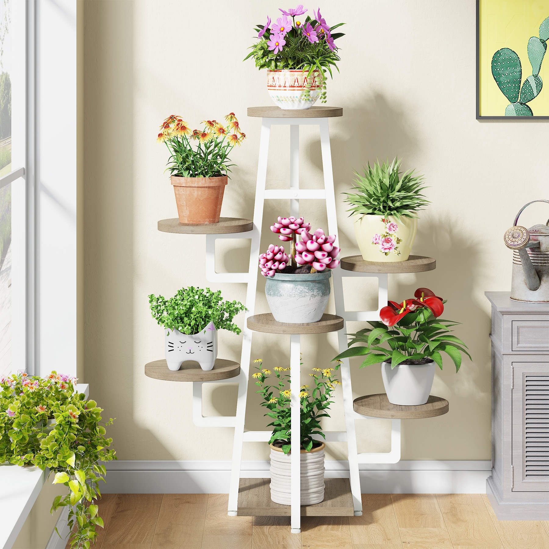 Stylish Plant Shelf with Tray, 64×40cm