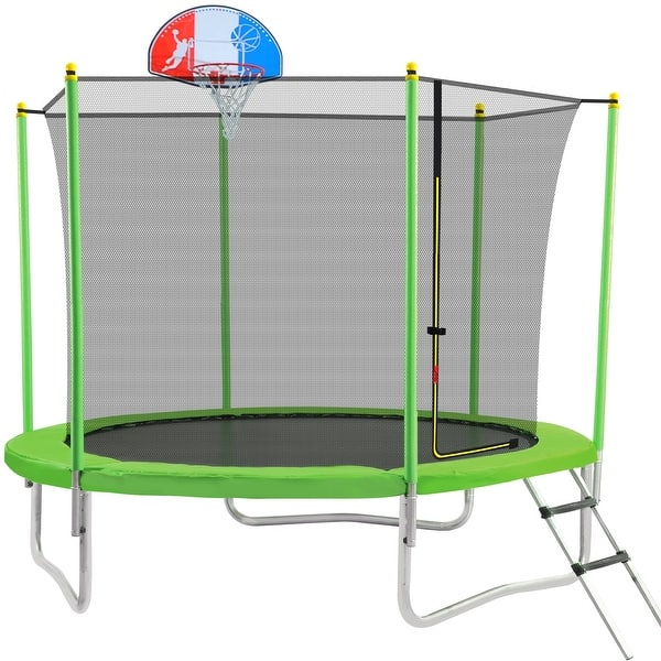 Vrijstelling Verdeel Auto 10FT Outdoor Trampoline Enclosure Net Basketball Hoop and Ladder -  Overstock - 33832152