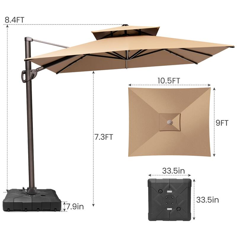 10.5 ft. x 9 ft. 360-Degree Rotation Cantilever Patio Umbrella with Base Stand