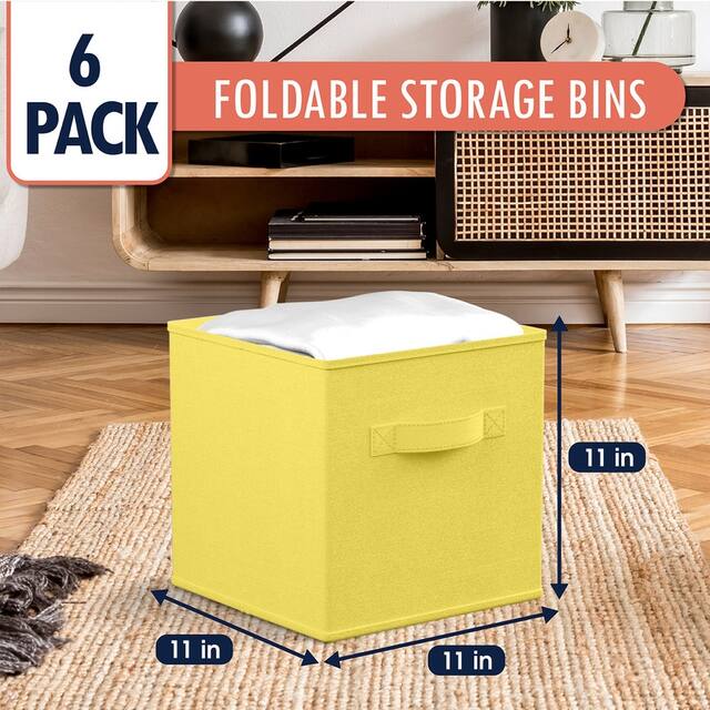 6 Pack Foldable Collapsible Storage Box Bins Shelf Basket Cube Organizer with Dual Handles -13 x 13 x 13