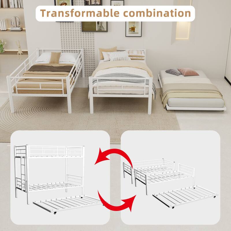GDFStudio - Heavy-Duty Metal Twin over Twin Bunk Bed with Guardrail