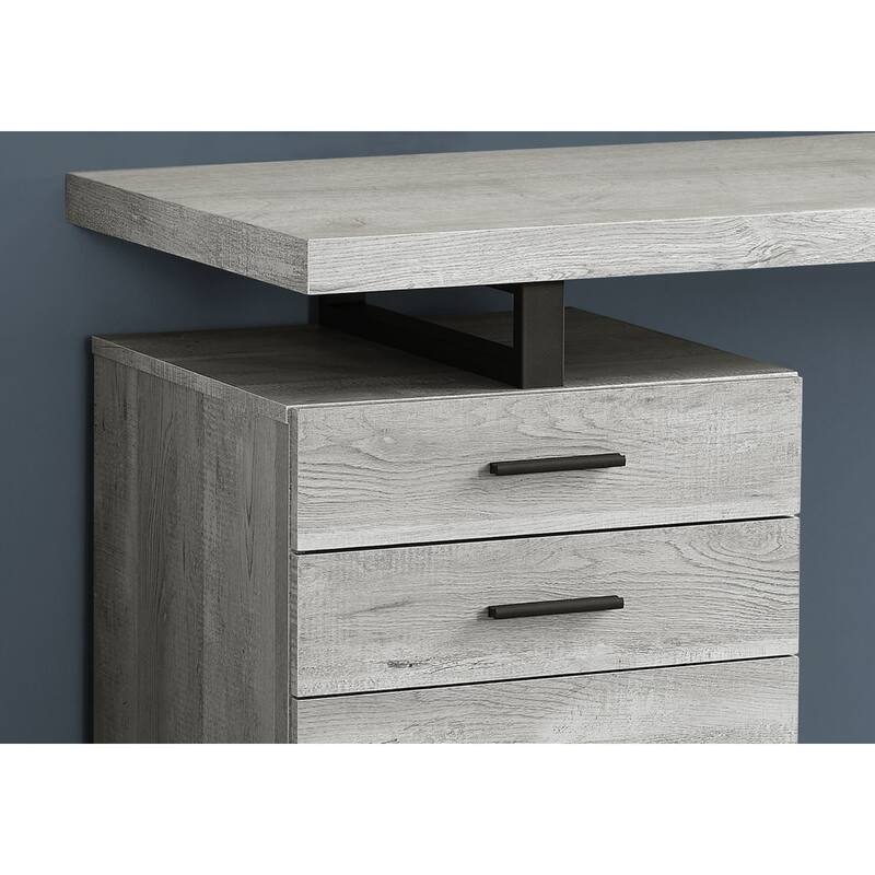 Grey Wood Computer Desk with Drawers and Black Metal Pedestal Base