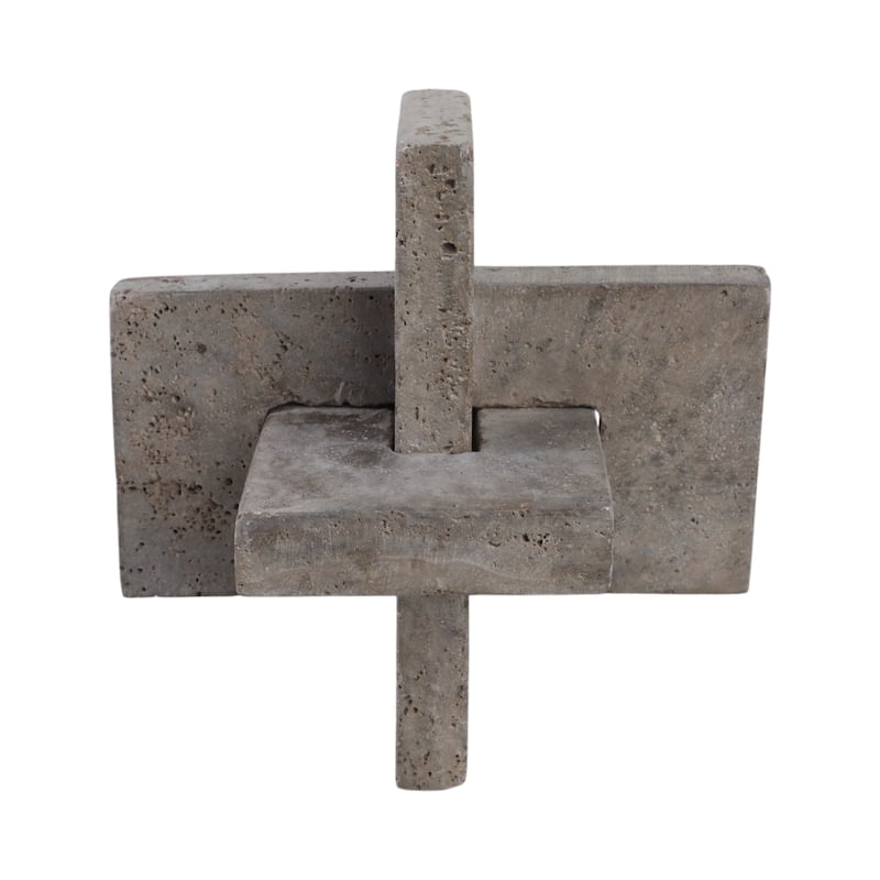 Stone Metal Decorative Object Interlocking Block Geometric Sculpture