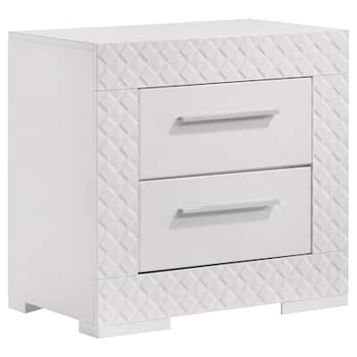 Ivon Nightstand, 2 Drawers, 26 Inch Modern Glossy White Solid Hardwood